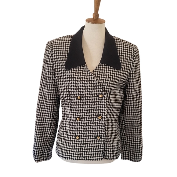 Vintage 80's Lord & Taylor Wool Houndstooth Double Breasted Blazer - Picture 1 of 7